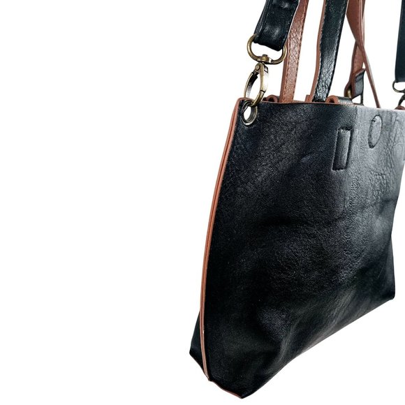 Bass Womens Tote Black Pebbled Faux Leather Shoulder Bag Option Coin Purse - Picture 5 of 10